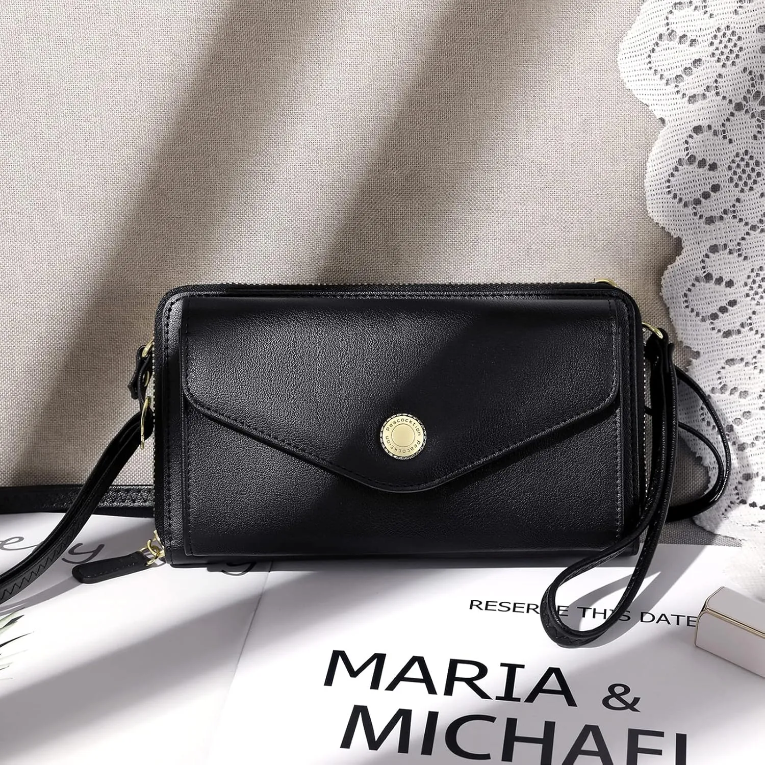 Peacocktion Women Wallet Purse Card Holder with RFID, Large Capacity Crossbody Wristlet Clutch 2 Straps