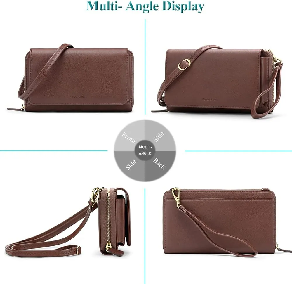 Peacocktion Women Wallet Purse Card Holder with RFID, Large Capacity Crossbody Wristlet Clutch 2 Straps