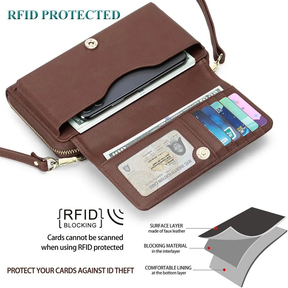 Peacocktion Women Wallet Purse Card Holder with RFID, Large Capacity Crossbody Wristlet Clutch 2 Straps