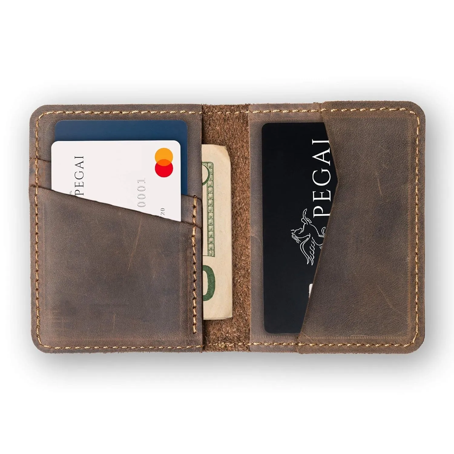 PEGAI Personalized 100% Leather Bifold Wallet for Men with Credit Card Holder | Minimalist Wallet for Men, Handmade Slim Wallet, Great as a Fathers Day Gifts | Knox (Chestnut)