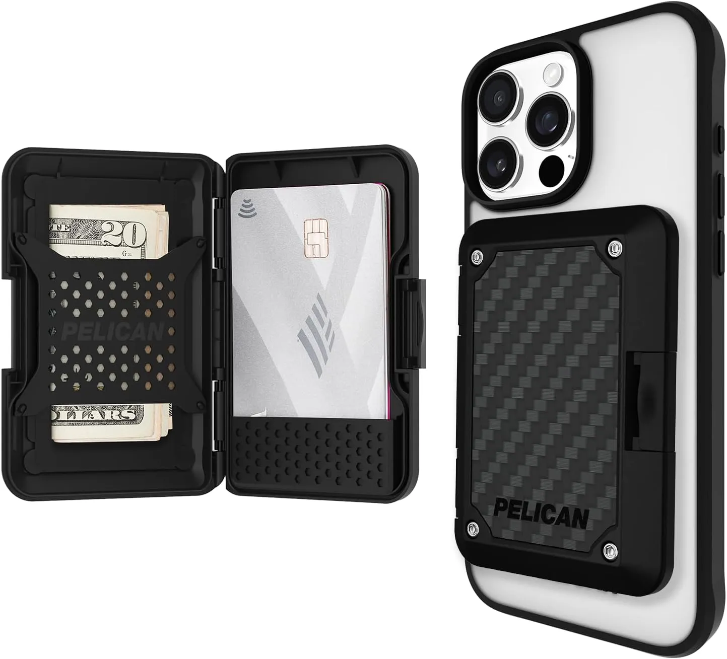 Pelican iPhone MagSafe Wallet with RFID Blocking - Military STD Snap-On Magnetic Phone Wallet for Cash and Phone Card Holder - Detachable Card Holder for iPhone Pro Max 16/15/14/13/12 - Black