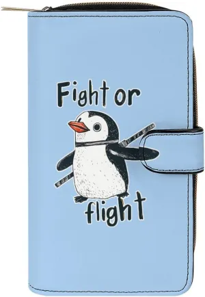 Penguins Fight Or Flight Leather Wallets for Men Women Zipped Clutch Purse Travel Handbag Card Case Wallet