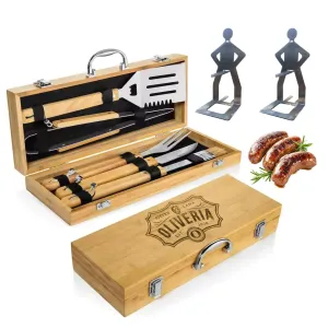 Personalized Bbq Set With Wooden Box Engraved Patterned Text For Bbq Accessories 7 Piece Kitchen Tool Bbq Accessory Set Quality Bbq Set Gift For Dad Husband
