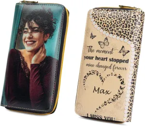 Personalized Custom Photo Zipper Wallet for Women Girlfriend Sunflower Wallet with Engraved Your Name Long Leather RFID Wallet (butterfly wallet-2)