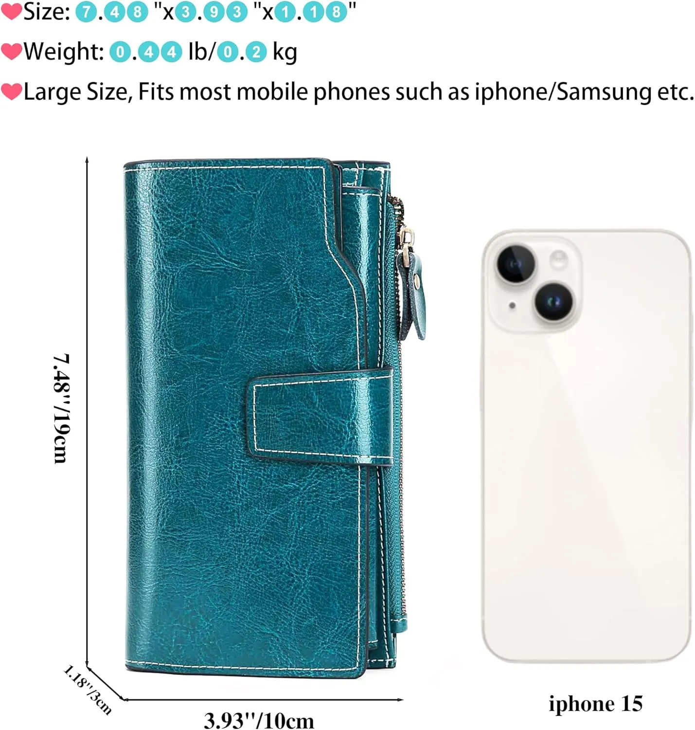 Personalized Engraved Name Wallet,Custom Birth Month Flower Wallet with RFID Blocking Genuine Leather Credit Card Holder Large Capacity for Women(Wax-Peacock Blue)