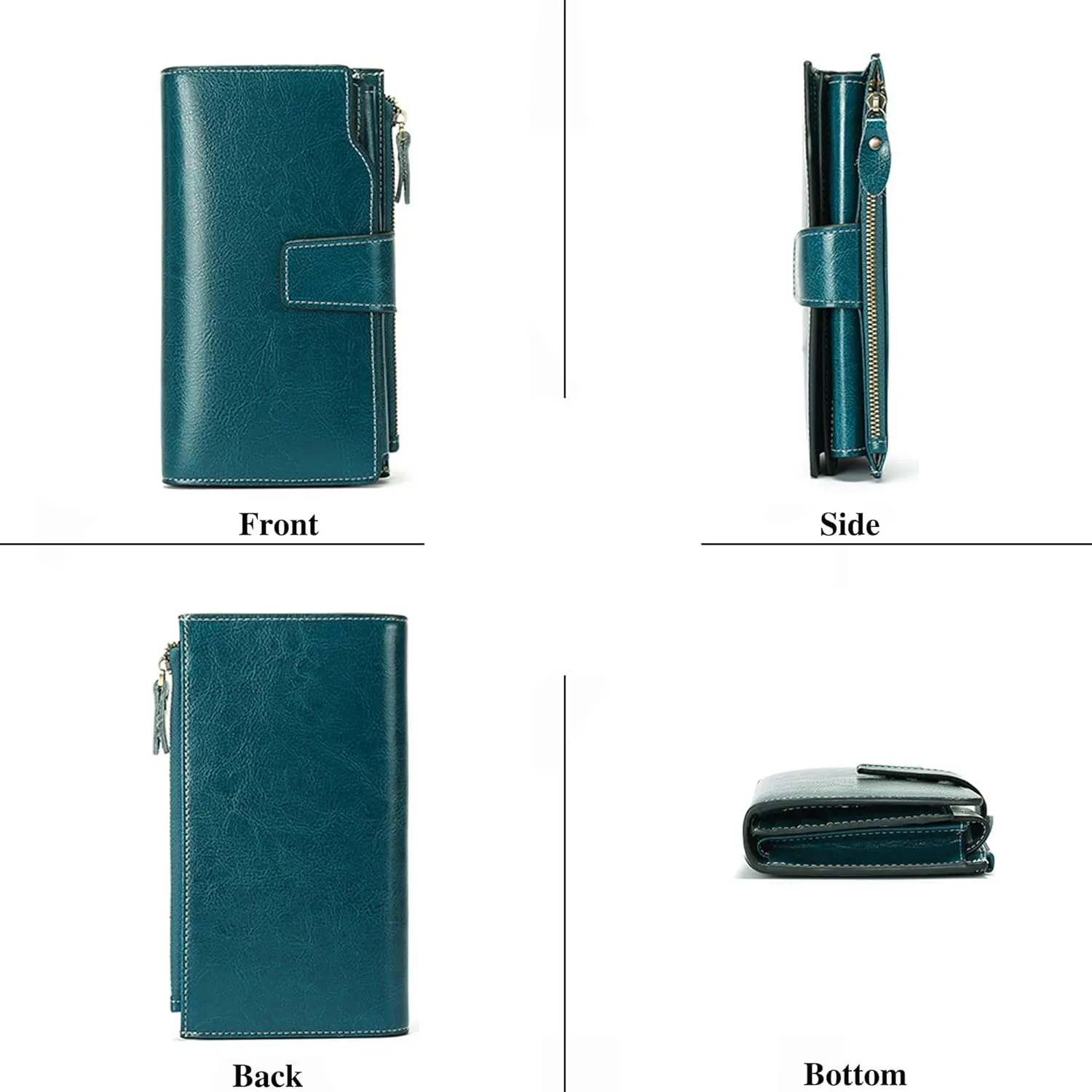 Personalized Engraved Name Wallet,Custom Birth Month Flower Wallet with RFID Blocking Genuine Leather Credit Card Holder Large Capacity for Women(Wax-Peacock Blue)