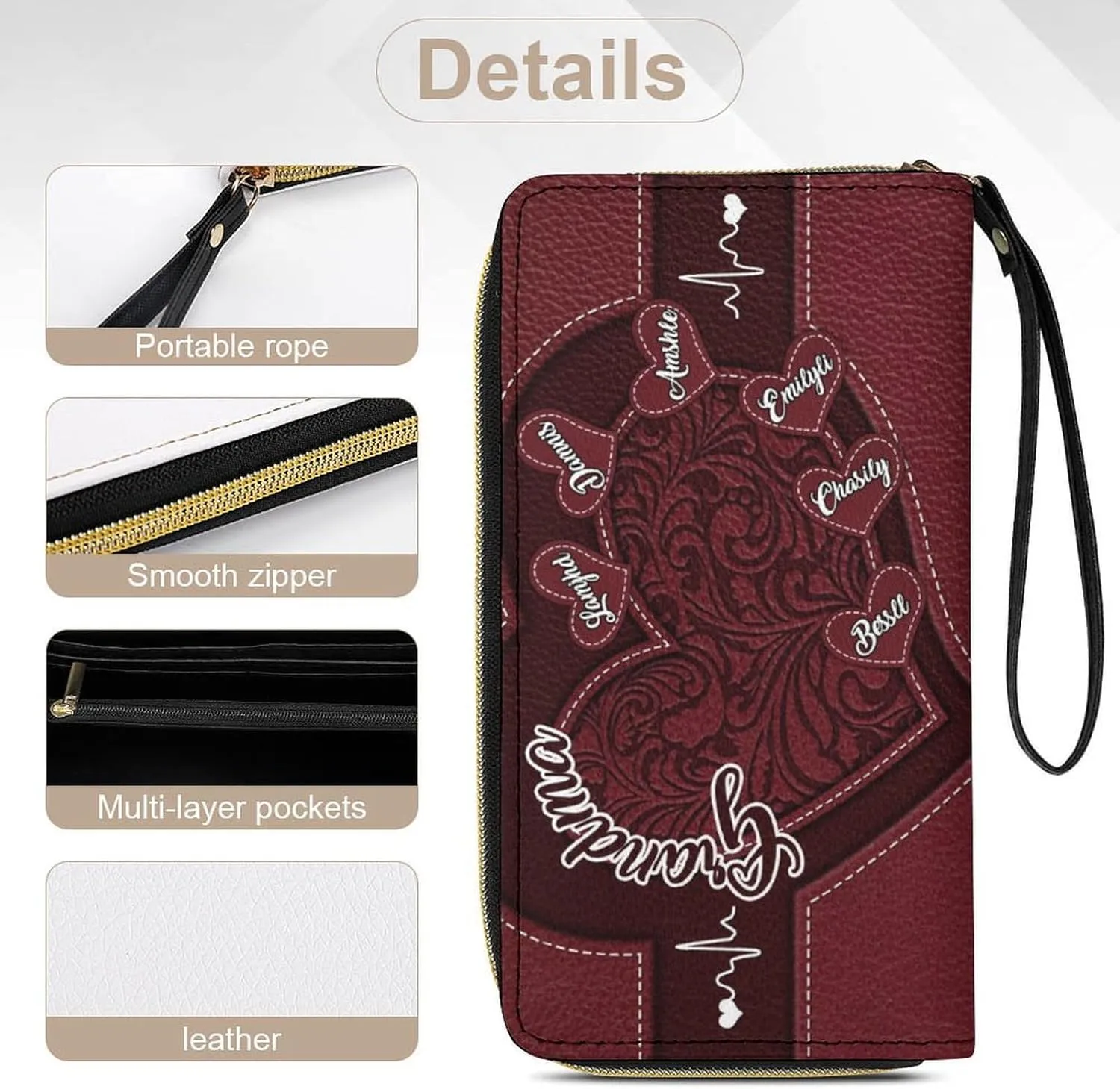 Personalized Grandma's Little Sweethearts Wallet Custom 1-15 Name Grandma Leather Long Wallet Loving Gift For Grandma Mother Mom Birthday Christmas Mothers Day (style 1)