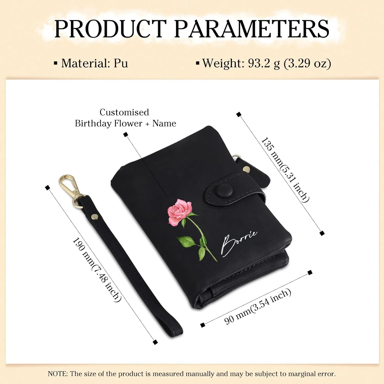 Personalized Wallets for Women: Custom Name Birth Flower Wristlet leather Womens Wallet- Gifts For Birthday Mothers Day (Black)