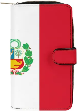 Peru Peruvian Flag Leather Wallets for Men Women Zipped Clutch Purse Travel Handbag Card Case Wallet
