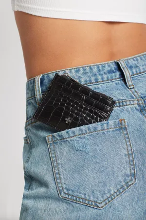PETA   JAIN IVY CARD HOLDER - BLACK FAUX CROC/SILVER