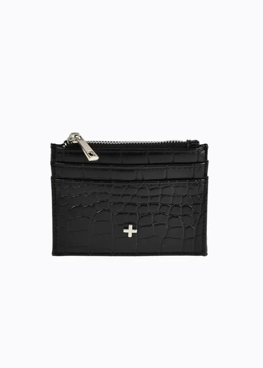 PETA   JAIN IVY CARD HOLDER - BLACK FAUX CROC/SILVER