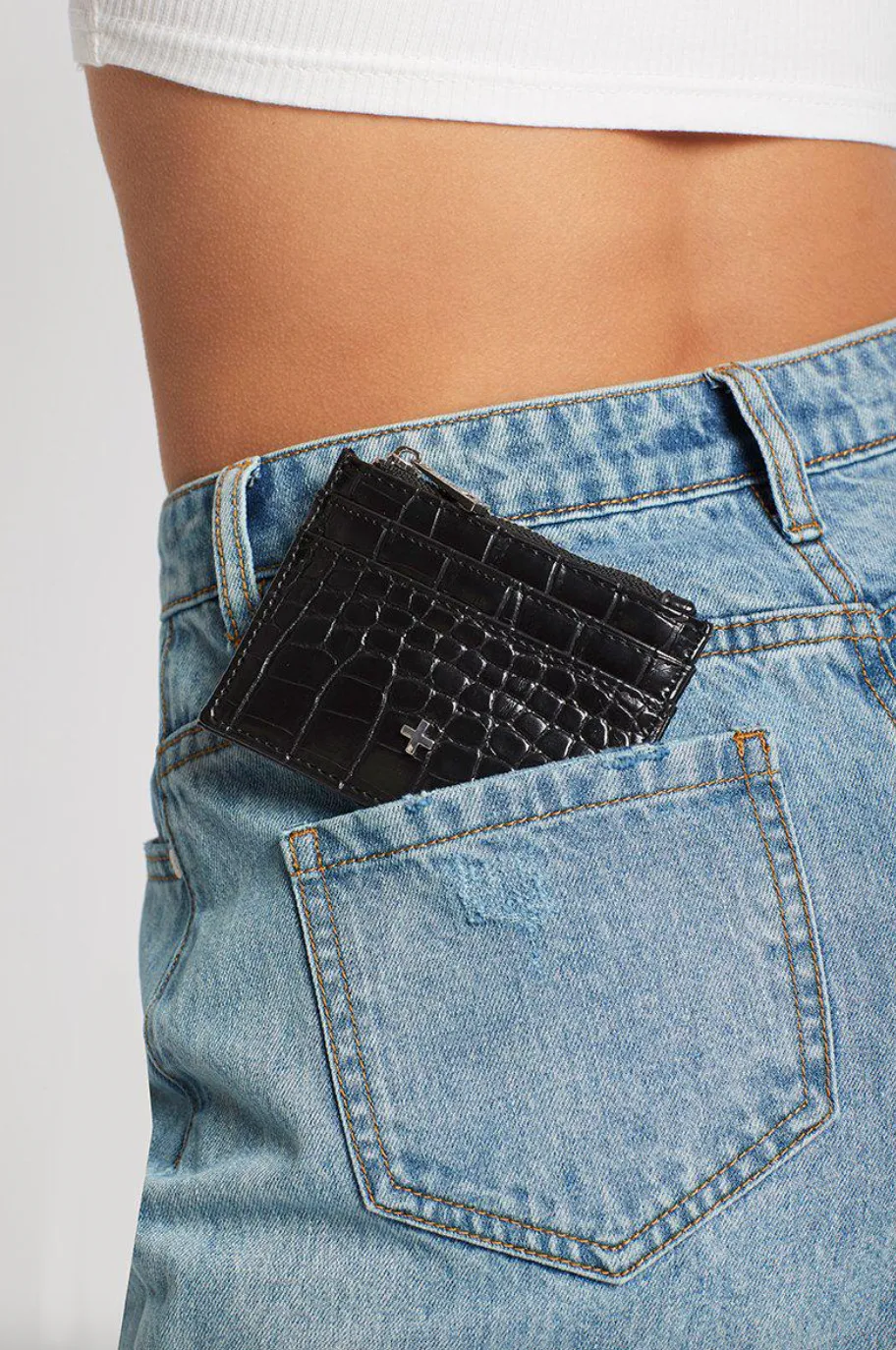 PETA   JAIN IVY CARD HOLDER - BLACK FAUX CROC/SILVER