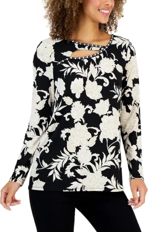 Petite Elaborate Festive Embellished Cutout Top Deep Black Combo PM