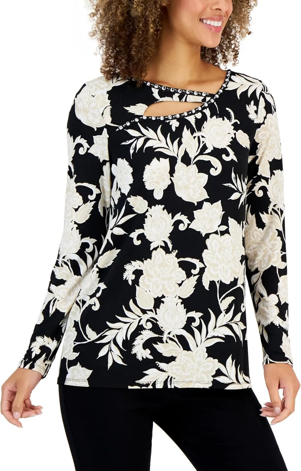 Petite Elaborate Festive Embellished Cutout Top Deep Black Combo PM