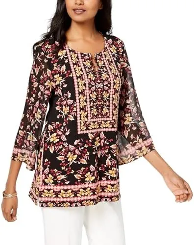 Petite Hardware Neck Angel Sleeve Tunic