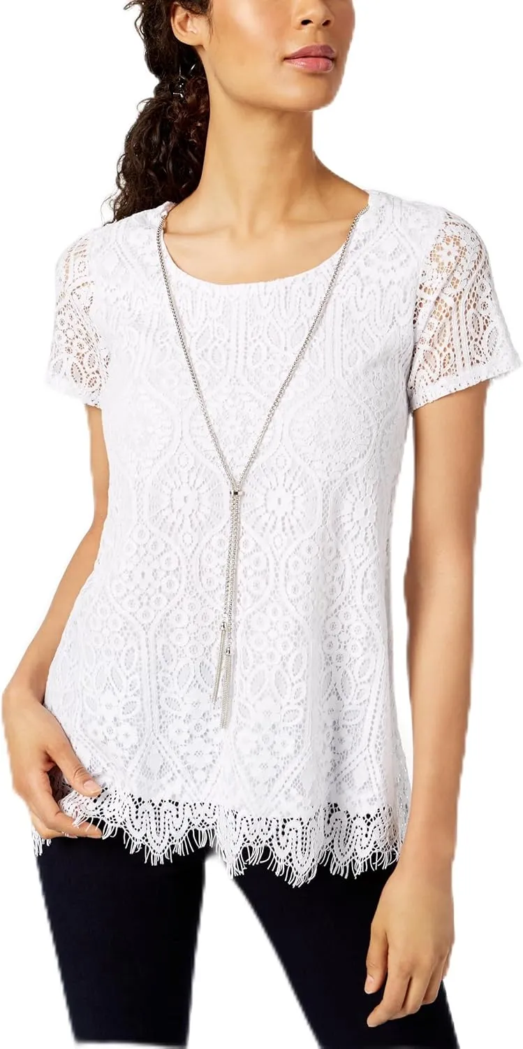 Petite Lace Swing Necklace Top Bright White PM