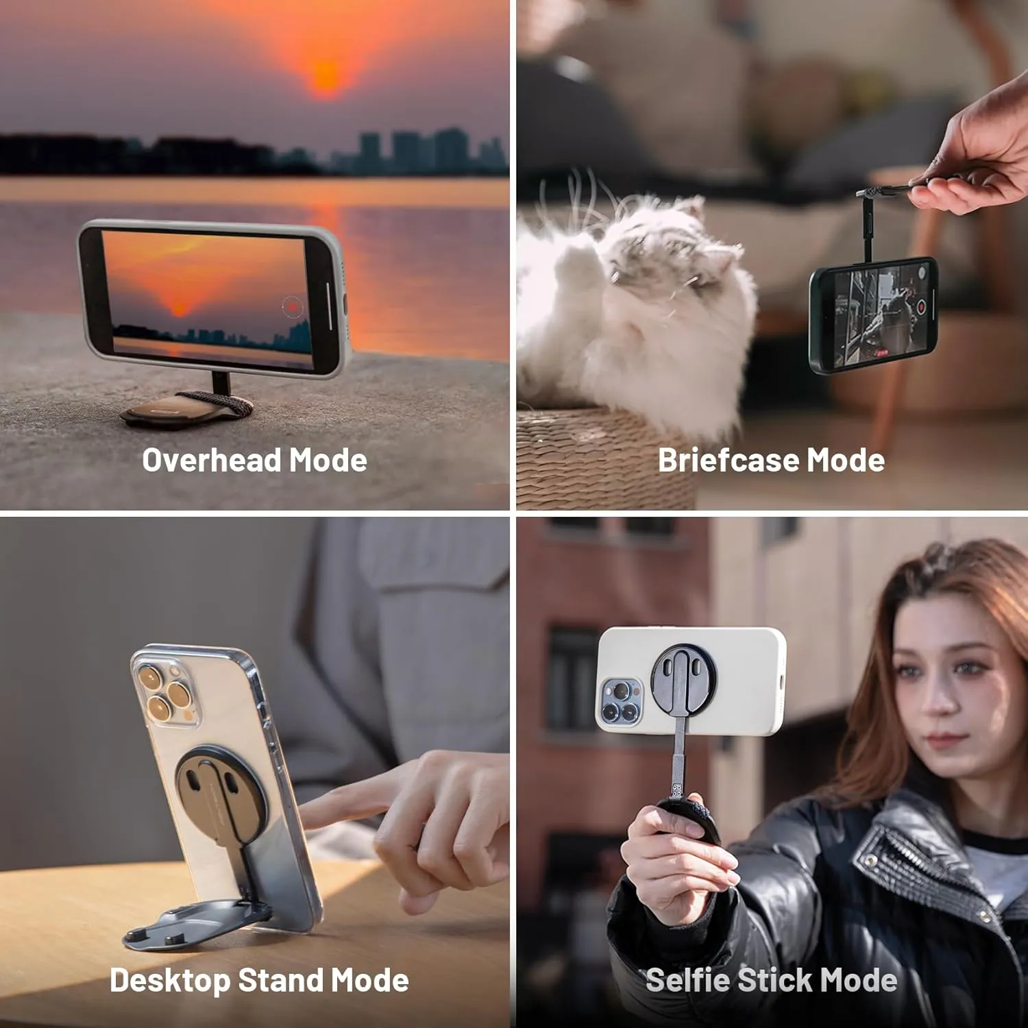PGYTECH MagFlex Phone Stand, N52 Aluminum Alloy Magsafe Phone Photography Grip Fit for iPhone 16/12/13/14/15 Series with Magnetic Ring for Android