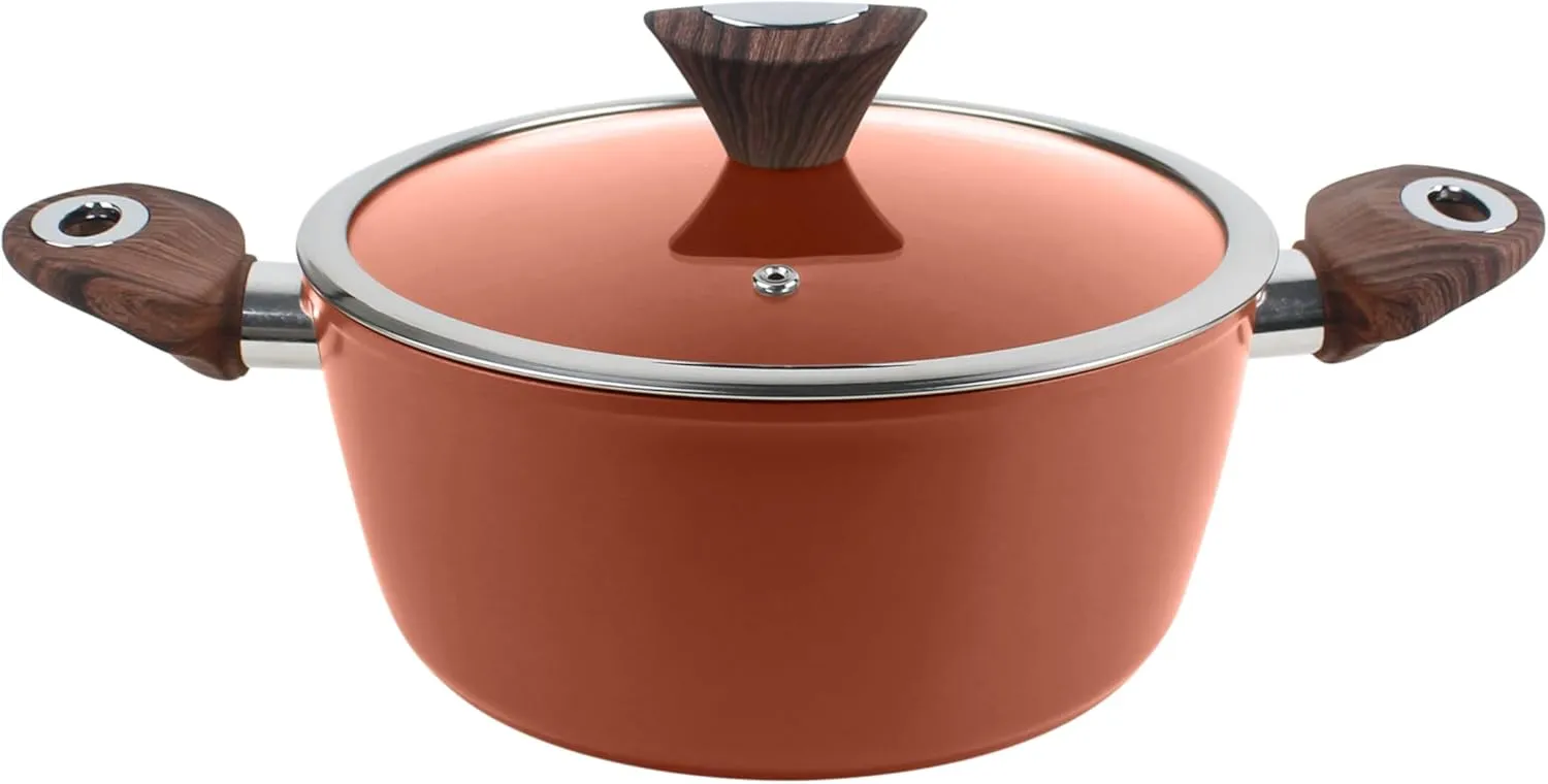 Phantom Chef 4.4 QT Casserole | Stockpot | Aluminum Body Non-Stick Ceramic Coating | With Soft Touch Stay Cool Handle | Dishwasher Safe | Non-Toxic PFOA & PTFE Free Pan | Color (Cinnamon)
