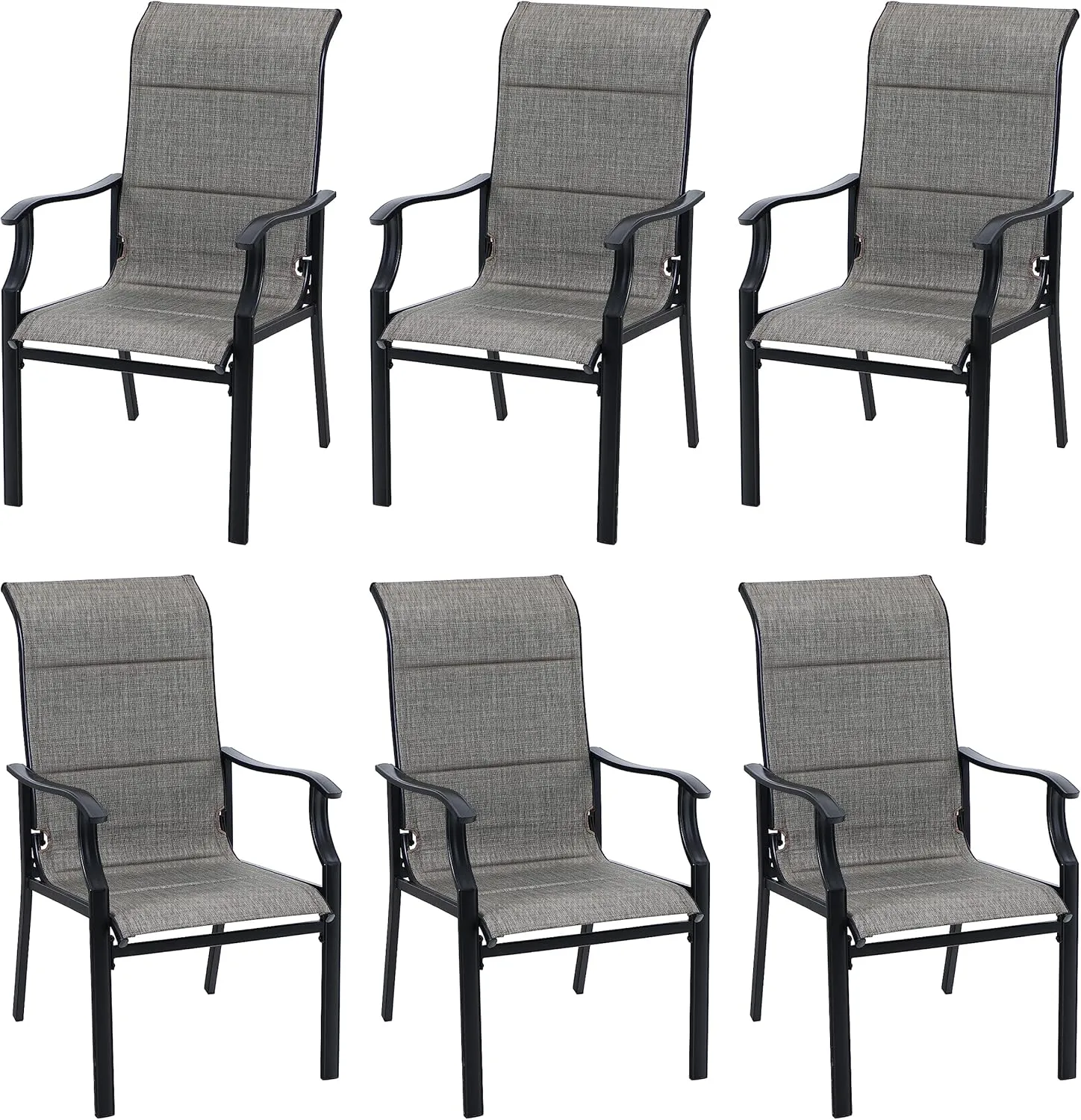 PHI VILLA Outdoor Dining Chairs Set of 6, High Back Textilene Fabric Padded Armchairs with E-Coated Steel Frame for Patio, Porch, Deck, Yard