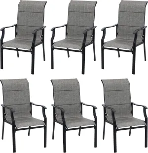 PHI VILLA Outdoor Dining Chairs Set of 6, High Back Textilene Fabric Padded Armchairs with E-Coated Steel Frame for Patio, Porch, Deck, Yard