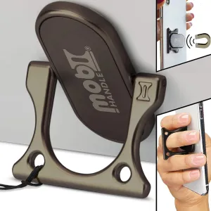Phone Grip Holder Ring Kickstand, Unique 3-Finger Shape for Comfort and Security with Strap, Lightweight, Durable, Scratch Resistant, Compatible with All Magnetic Mounts [Gun Black]
