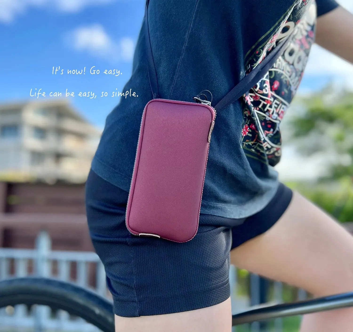 Phone Wallet, Cellphone Lanyard Crossbody, Phone Purse Cell Phone Bags for Women, Phone Pouch Holster for Men, Neoprene Pouch with Clip on and Shoulder Strap & Zipper Pull M Size [ Burgundy ]