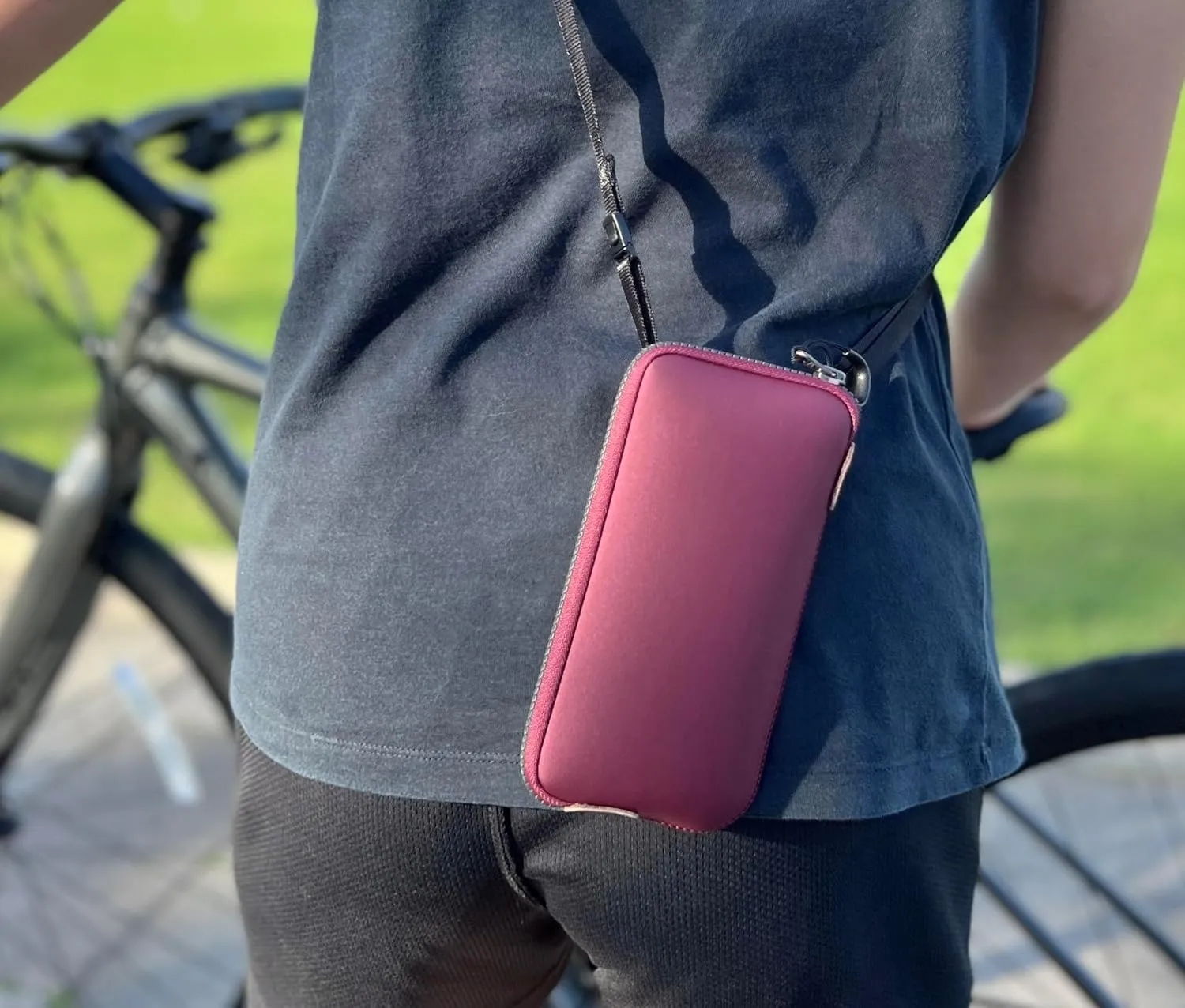 Phone Wallet, Cellphone Lanyard Crossbody, Phone Purse Cell Phone Bags for Women, Phone Pouch Holster for Men, Neoprene Pouch with Clip on and Shoulder Strap & Zipper Pull M Size [ Burgundy ]