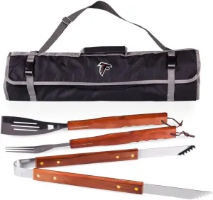 Picnic TIME NFL 3-Piece BBQ Tote & Grill Accessories Set, Outdoor Gril Set with Case, BBQ Spatula, BBQ Fork, and BBQ Tongs, (Black with Gray Accents)