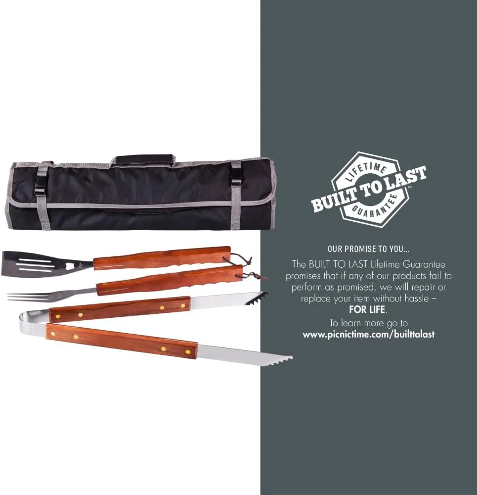 Picnic TIME NFL 3-Piece BBQ Tote & Grill Accessories Set, Outdoor Gril Set with Case, BBQ Spatula, BBQ Fork, and BBQ Tongs, (Black with Gray Accents)