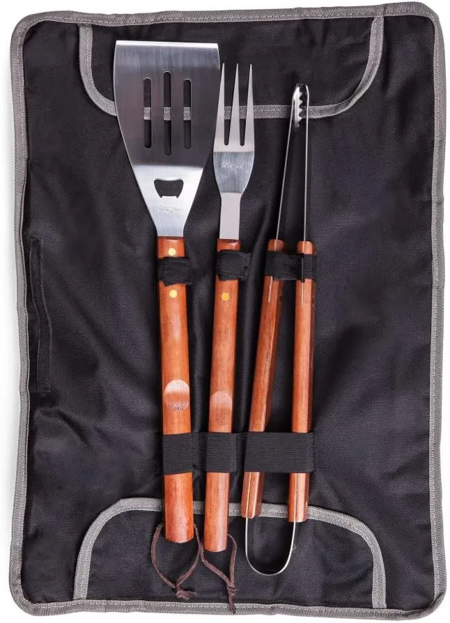 Picnic TIME NFL 3-Piece BBQ Tote & Grill Accessories Set, Outdoor Gril Set with Case, BBQ Spatula, BBQ Fork, and BBQ Tongs, (Black with Gray Accents)