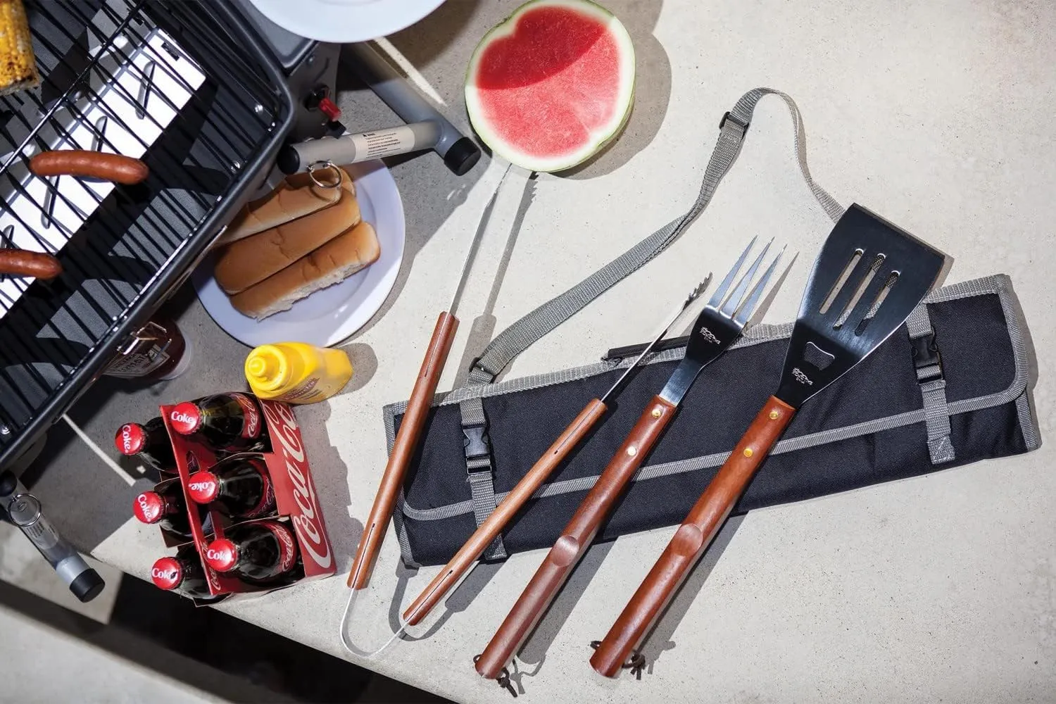 Picnic TIME NFL 3-Piece BBQ Tote & Grill Accessories Set, Outdoor Gril Set with Case, BBQ Spatula, BBQ Fork, and BBQ Tongs, (Black with Gray Accents)