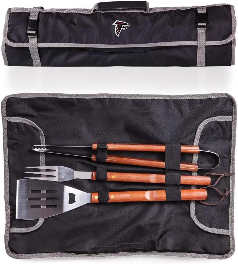 Picnic TIME NFL 3-Piece BBQ Tote & Grill Accessories Set, Outdoor Gril Set with Case, BBQ Spatula, BBQ Fork, and BBQ Tongs, (Black with Gray Accents)