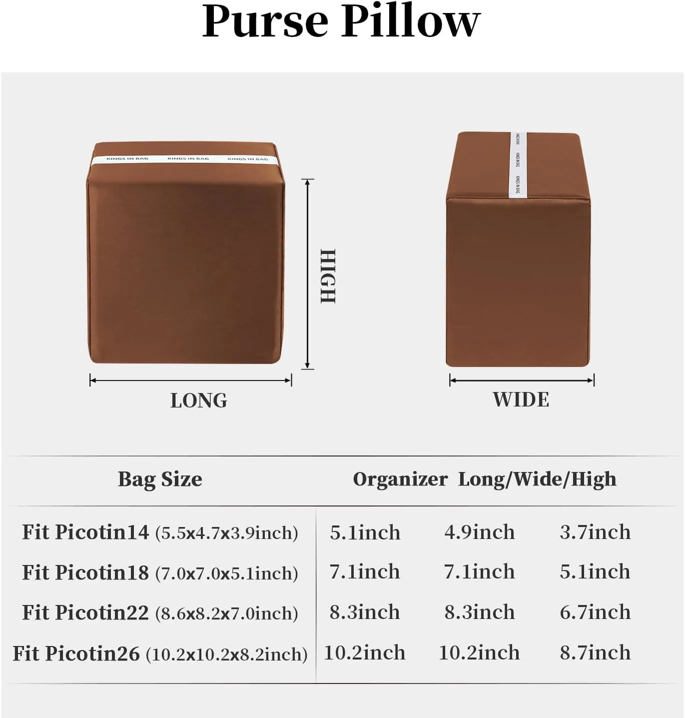 Picotin 18 Bag Pillow Shaper, Purse Handbag Shaper Insert Compatible with Hermes Picotin Bags, Silky Satin Surface and Soft Memory Foam Inner (Gold, Picotin18)