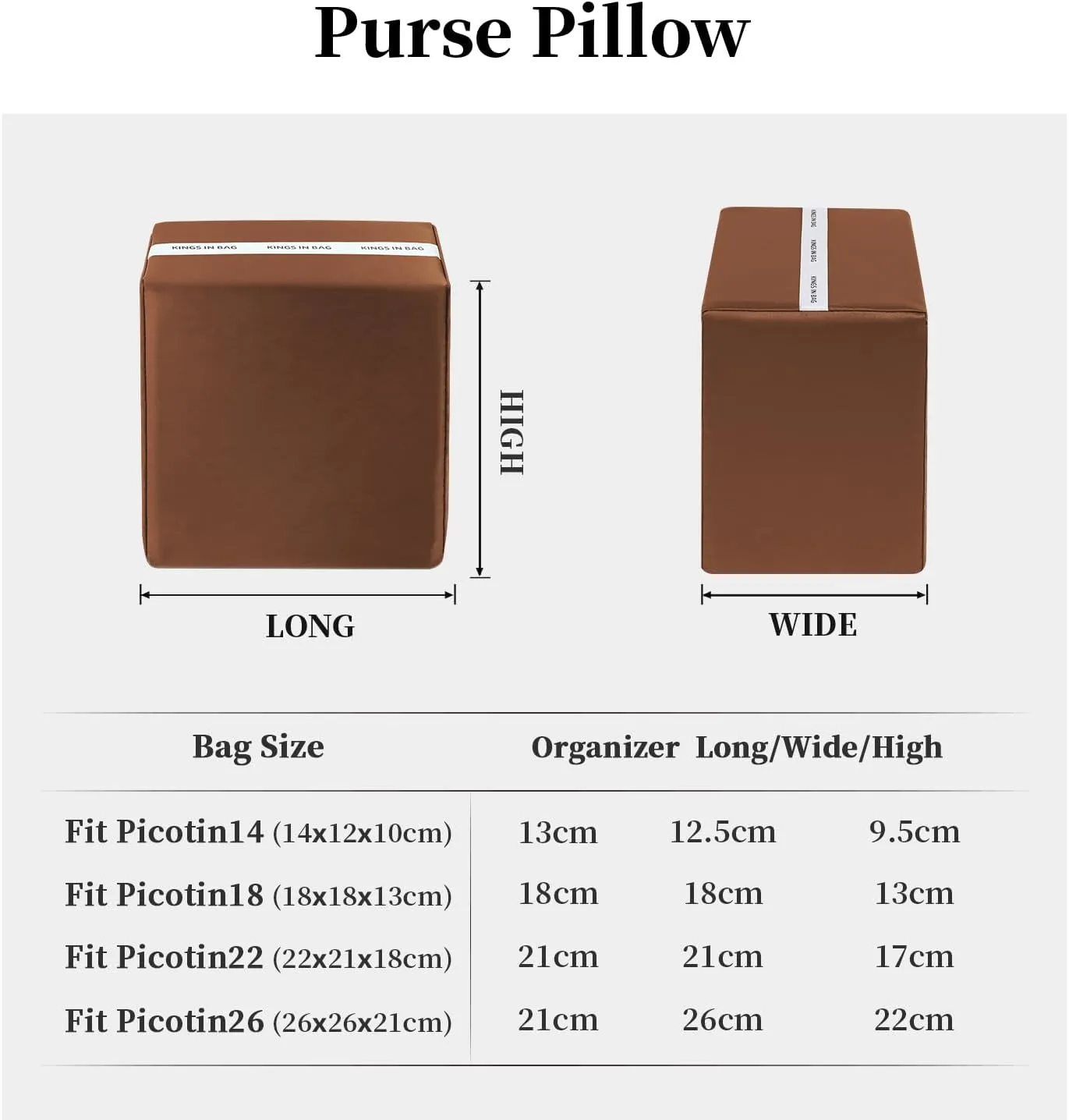 Picotin 18 Bag Pillow Shaper, Purse Handbag Shaper Insert Compatible with Hermes Picotin Bags, Silky Satin Surface and Soft Memory Foam Inner (Gold, Picotin18)