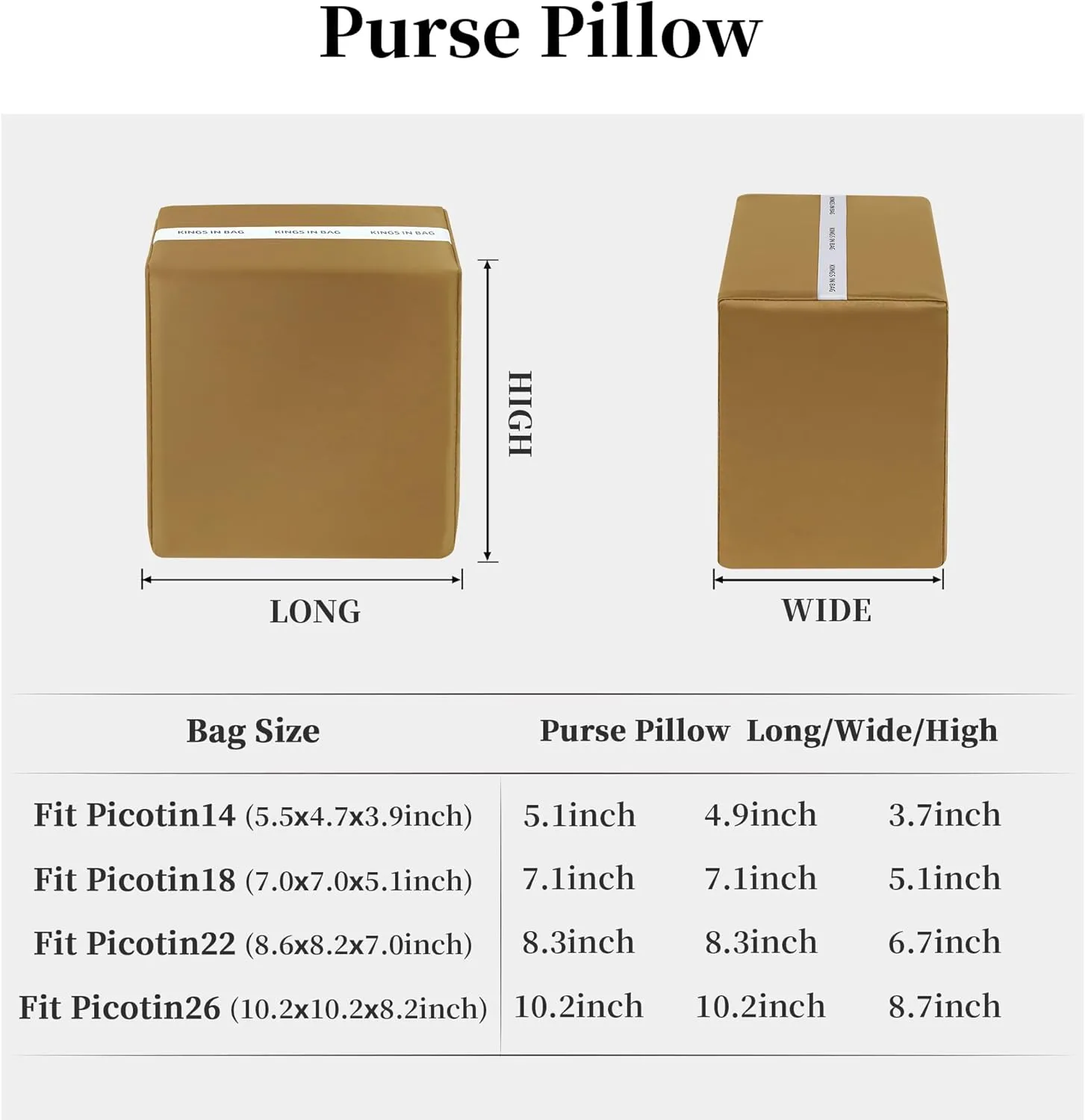 Picotin 22 Bag Pillow Insert, Soft Memory Foam Pillow Compatible with Hermes Picotin Bags, Lightweight Bag Shaper Insert to Keep Shape with Satin Fabrics(Biscuit, PC22)