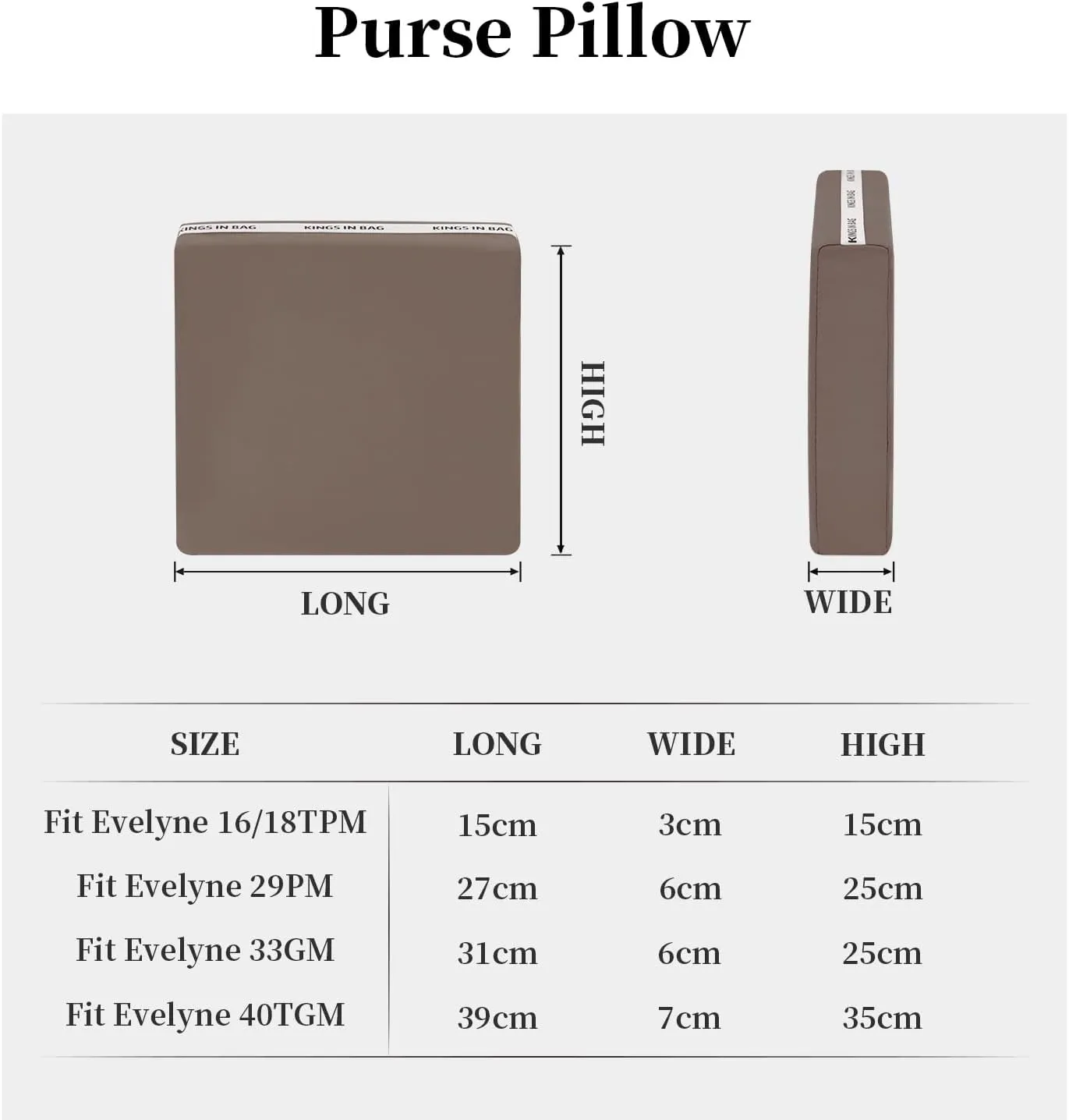 Pillow Inserts for Evelyne GM, Bag Pillow Compatible with Hermes Evelyne 33, Soft Memory Foam Pillow without Overfull (Etoupe Grey, EvelyGM)