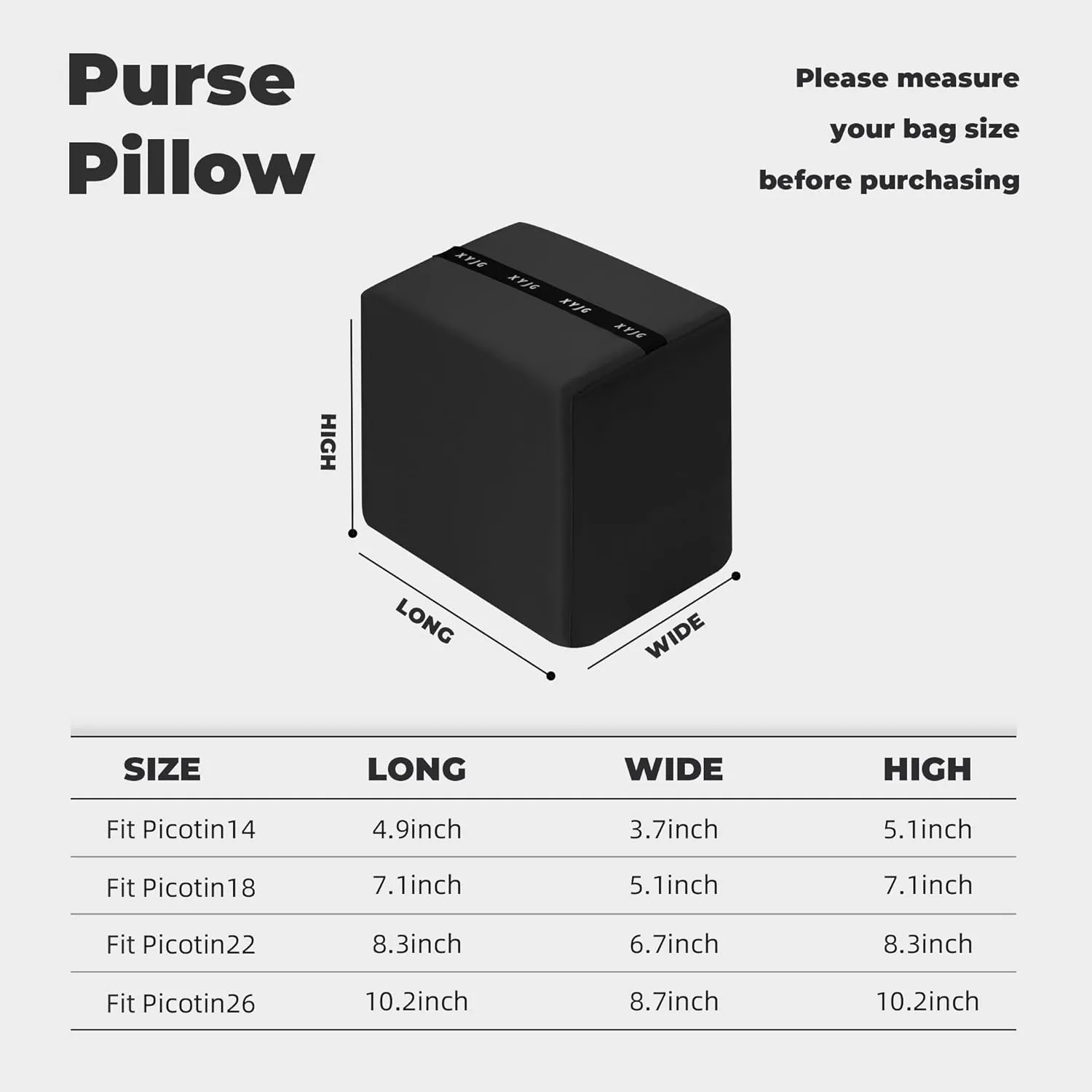Pillow Luxury Bag Shaper Silky Smooth Insert for Handbagsfit Picotin 14/18/22/26 Bags, Keep Bag Shape(PC 14,Black)