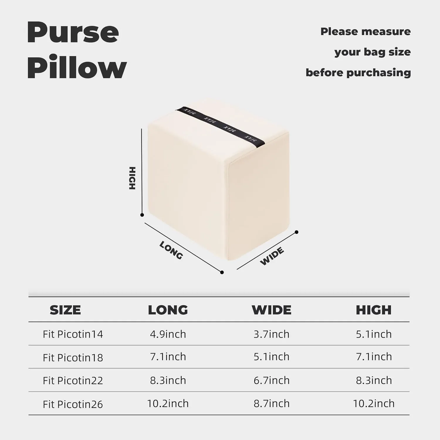Pillow Luxury Bag Shaper Silky Smooth Insert for Handbagsfit Picotin 14/18/22/26 Bags, Keep Bag Shape(PC 18,Craie)