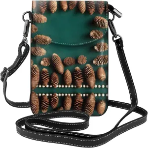 Pine Cone Border Printed Women's Crossbody Phone Bag - Perfect for Travel and Shopping