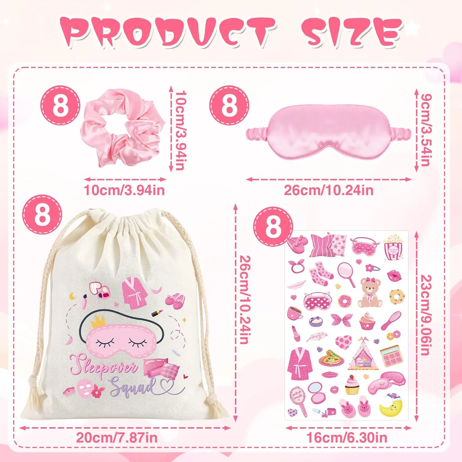 Pink Satin Eye Mask Hair Scrunchies Slumber Party Supplies Gift Bags Temporary Tattoos for Tween Girls Women Sleepover Party Favors