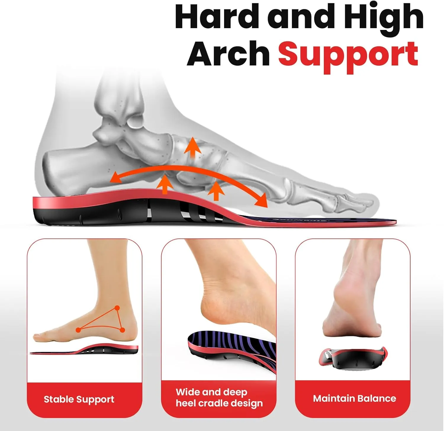 Plantar Fasciitis Relief Insoles - FSA Eligible Items Only List - High Arch Support Inserts - Heel Cups & Shoe Inserts for Heel Pain Relief - Planter Facetious Relief Support Inserts - L