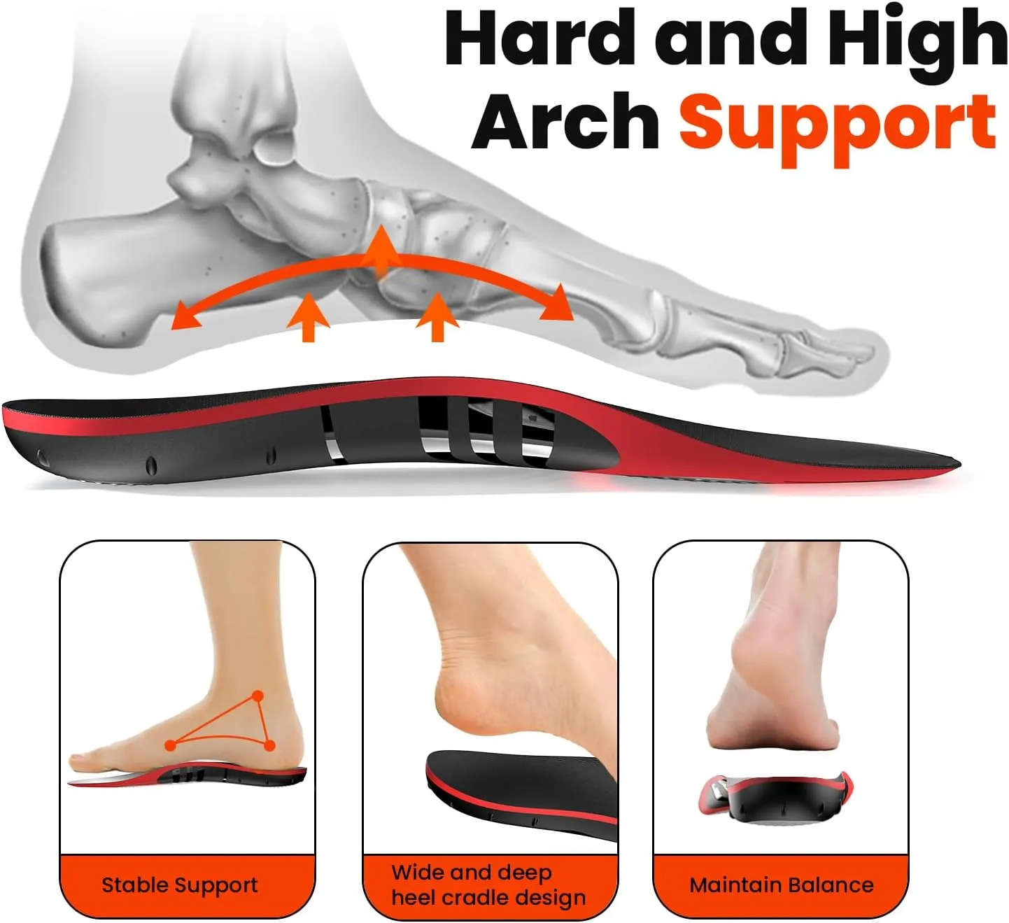 Plantar Fasciitis Relief Insoles - FSA Eligible Items Only List - High Arch Support Inserts - Heel Cups & Shoe Inserts for Heel Pain Relief - Planter Facetious Relief Support Inserts - S