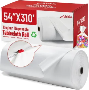 Plastic Table Cloth, 310 Ft x 54 in Disposable Tablecloth White Plastic Tablecloth with Any Cut Sliding Cutters and 100 Bags Premium PEVA Table Cover Roll for Picnics, Parties, Birthdays, Weddings