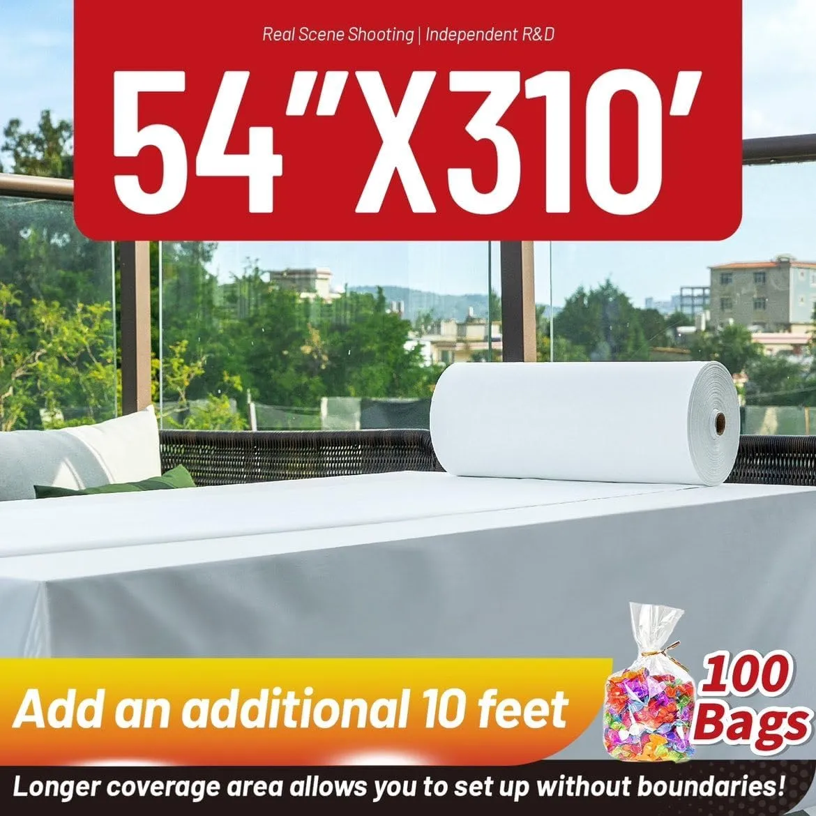 Plastic Table Cloth, 310 Ft x 54 in Disposable Tablecloth White Plastic Tablecloth with Any Cut Sliding Cutters and 100 Bags Premium PEVA Table Cover Roll for Picnics, Parties, Birthdays, Weddings
