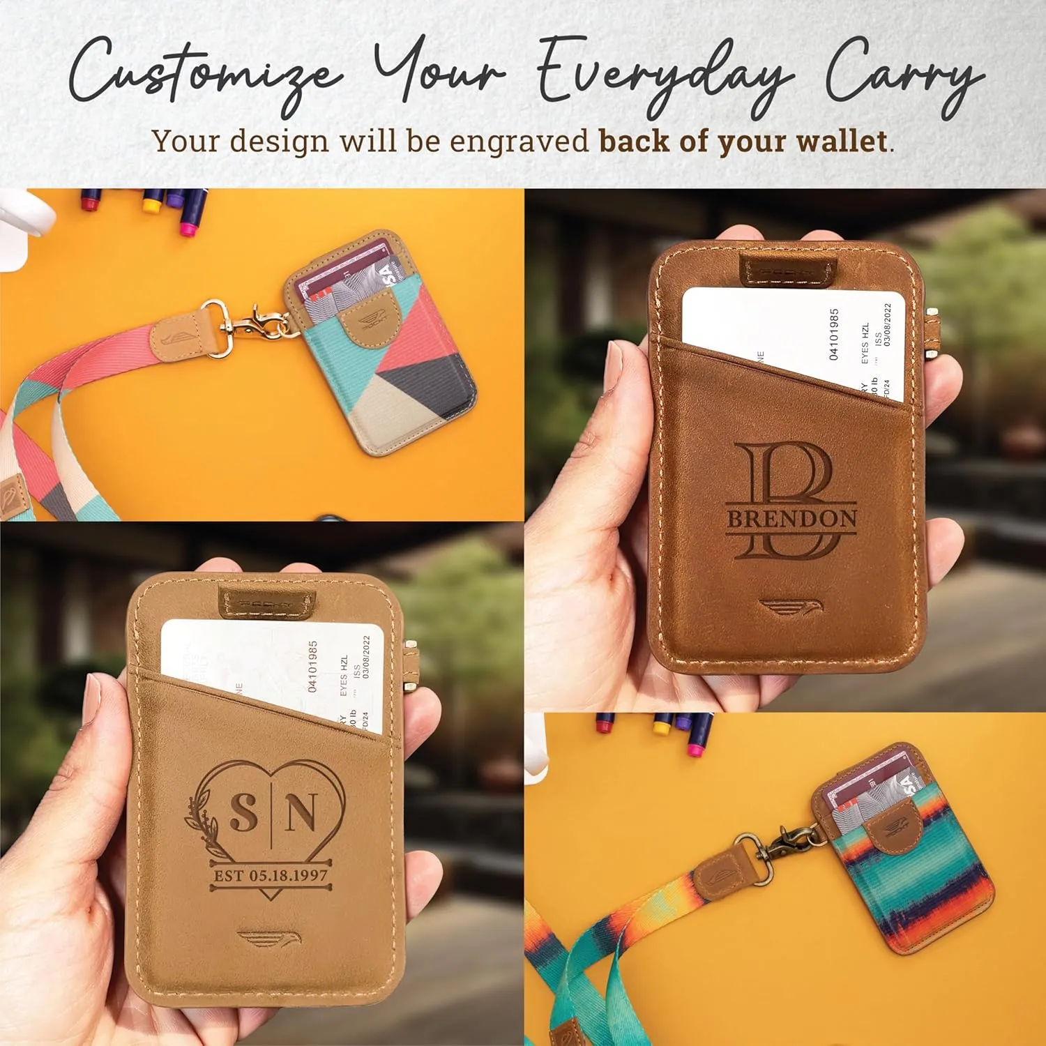 POCKT Custom Wallets for Women and Men Personalized Wallet Engraved Slim Card Holder - Customized Leather Wallets RFID Blocking Minimalist Walets