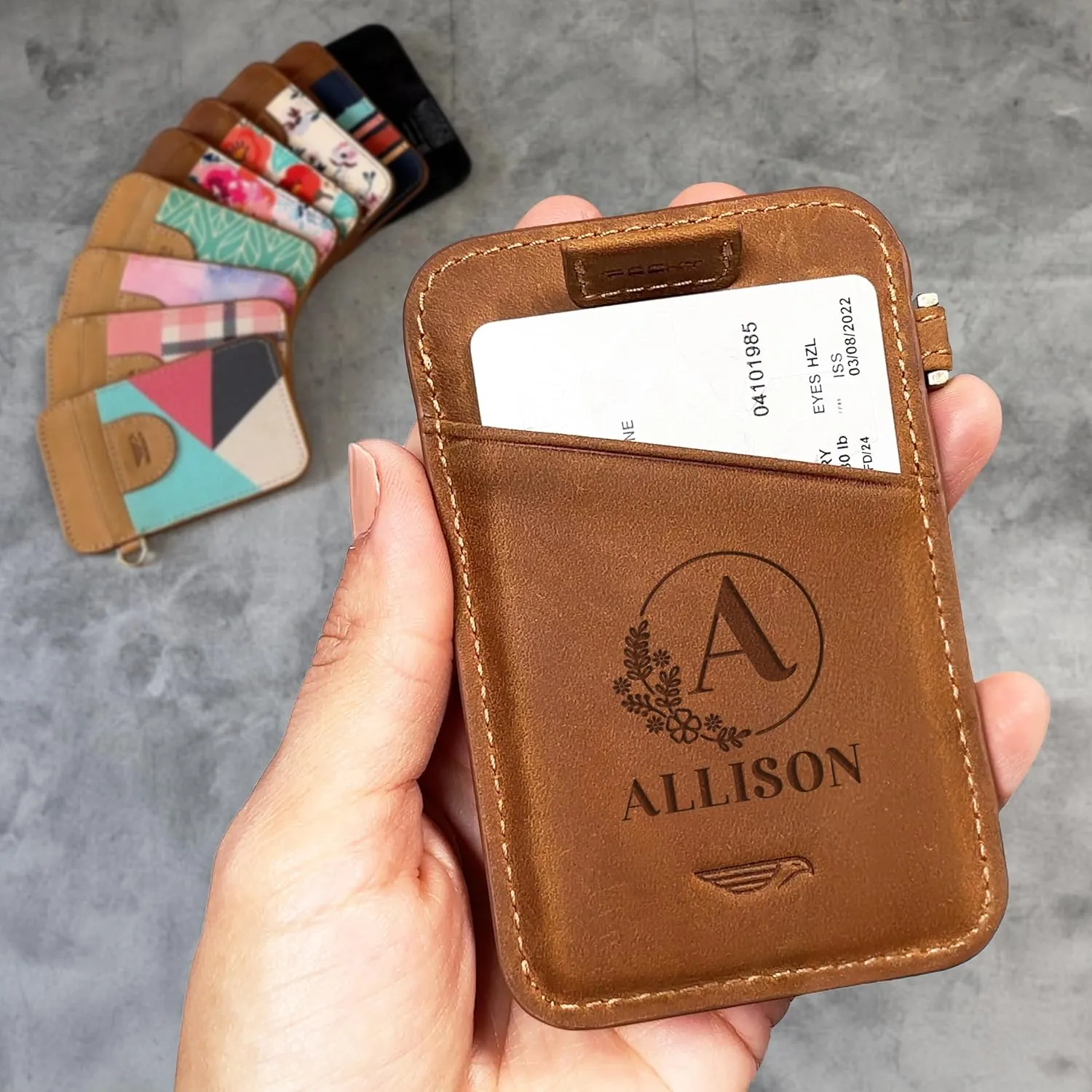 POCKT Custom Wallets for Women and Men Personalized Wallet Engraved Slim Card Holder - Customized Leather Wallets RFID Blocking Minimalist Walets