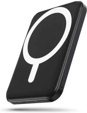 podoru for Magsafe Battery Pack, 5000mAh Magnetic Power Bank with Type-C Cable 20W PD Fast Charging Lighting Input Wireless Portable Charger for iPhone 16/15/14/13/12/ All Series-Black