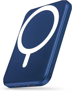 podoru for Magsafe Battery Pack, 5000mAh Magnetic Power Bank with Type-C Cable 20W PD Fast Charging Lighting Input Wireless Portable Charger for iPhone 16/15/14/13/12/ All Series-Navy Blue