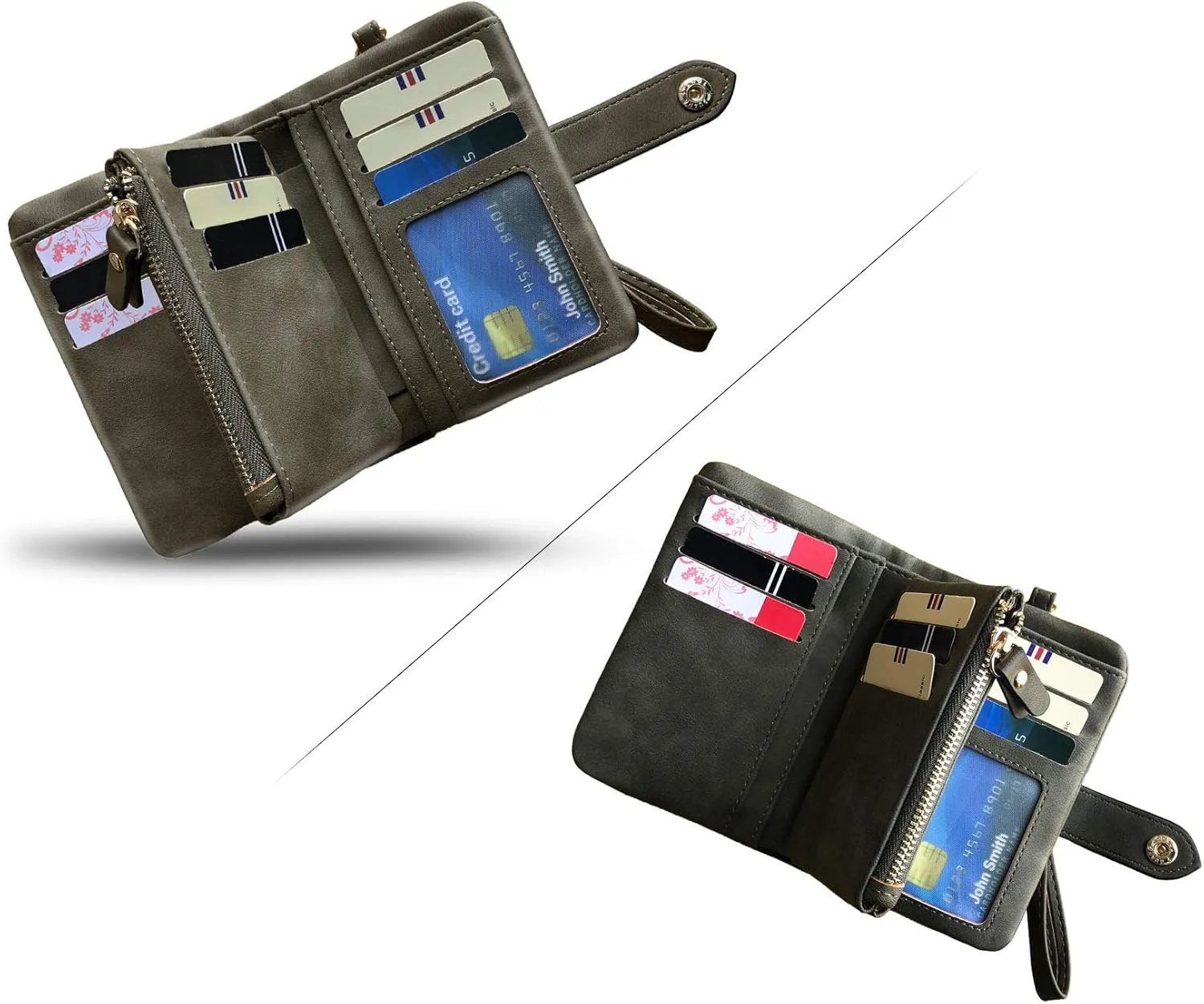 PofeeXIO Womens Small Bifold Leather Wallets RFID Ladies Wristlet with Card Slots id Window Zipper Coin Purse