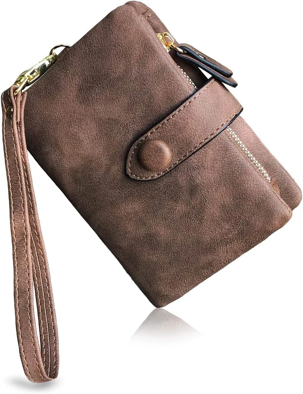 PofeeXIO Womens Small Bifold Leather Wallets RFID Ladies Wristlet with Card Slots id Window Zipper Coin Purse